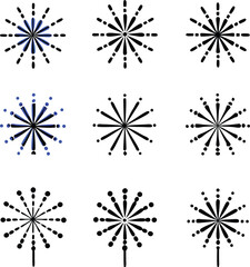 Poster - Nine variations of abstract starburst designs in black and blue