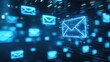 © Muhammad - Sending secure electronic mail messages across digital networks with bright blue neon email icons and dark technological