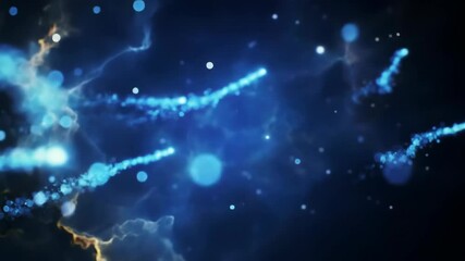 Fototapete - Abstract blue background with glowing particles and light streaks. The scene conveys a sense of depth and motion, ideal for technology or science themes.