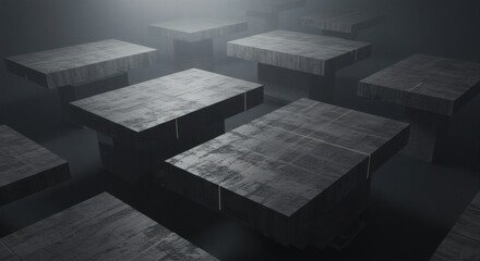 Aufkleber - Abstract Floating Platforms in Dark, Moody Atmosphere with Atmospheric Lighting