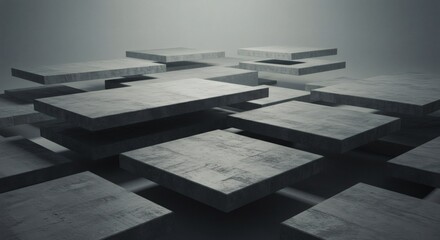 Aufkleber - Abstract Grey Concrete Blocks Floating Composition