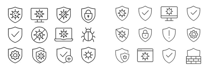 Poster - Set of simple line icons representing cybersecurity concepts such as protection, malware, and online safety measures