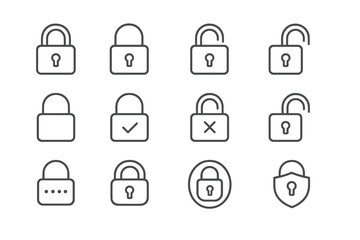 Poster - Collection of lock icons showcasing various states of security in a digital format