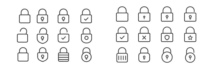 Poster - Various lock icons illustrating security status and designs in a minimalistic style suitable for digital applications