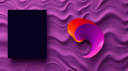 Poster - Abstract purple wave background with black square and colorful swirl