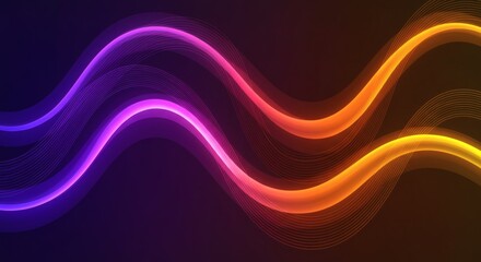 Aufkleber - Abstract Glowing Waves Purple Orange Neon Dark Background
