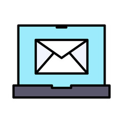 Poster - Laptop Email Icon: Digital Messaging, Online Communication, Internet Service, Productivity, Business Tech, Minimalist Filled Line Vector