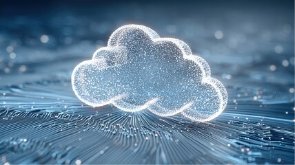 Poster - Digital cloud computing concept using electronic circuit board and glowing particles
