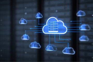 Poster - Conceptual cloud computing network connecting servers and data storage in a digital infrastructure