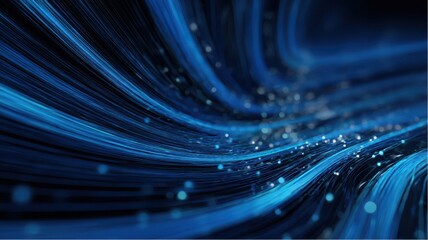 Poster - Abstract blue lines and glowing particles showing a digital flow and network connection