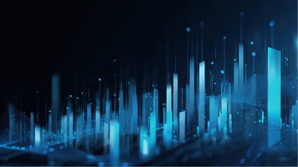 Poster - Blue digital city skyline illustrates technological data processing