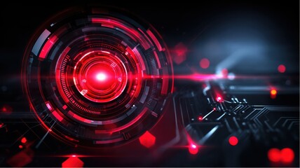 Poster - Glowing red futuristic interface overlaying a circuit board in the dark