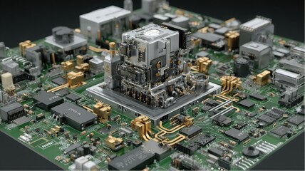Poster - Close-up of intricate computer motherboard with integrated components and intricate electrical connections