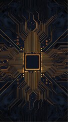 Poster - Golden glowing technology circuit board with central processor unit