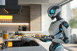 © tynza - Humanoid robot preparing breakfast in a modern kitchen.