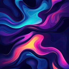 Poster - colorful abstract waves flowing on a dark background with neon effect