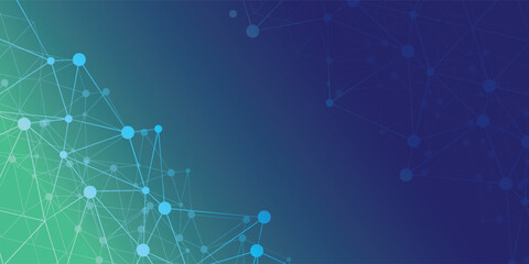 Poster - Digital technology speed connect blue green background, cyber nano information, abstract communication, innovation future tech data, internet network connection, Ai big data, line dot illustration