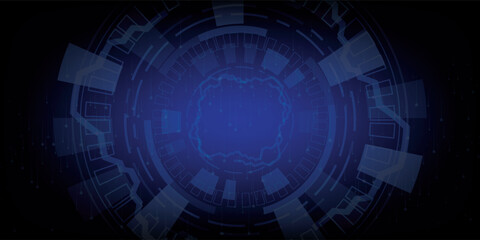 Poster - digital technology futuristic internet network connection dark black background, blue abstract cyber