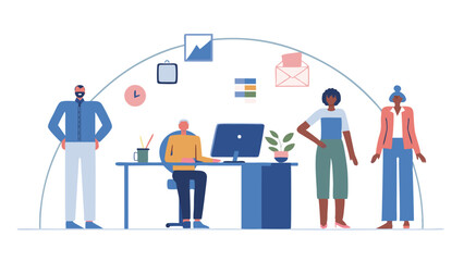 Fototapete - A diverse team of professionals in a modern office setting collaborating and working together on projects