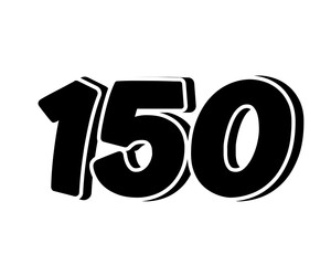 Poster - Stylized black number 150 on transparent background, with a bold, 3D appearance and shadow effects for added depth and dimension.