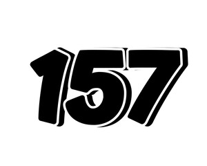 Poster - Stylized black number 157 on transparent background, with a bold, 3D appearance and shadow effects for added depth and dimension.