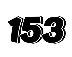 Poster - Stylized black number 153 on transparent background, with a bold, 3D appearance and shadow effects for added depth and dimension.