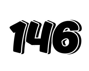 Poster - Stylized black number 146 on transparent background, with a bold, 3D appearance and shadow effects for added depth and dimension.