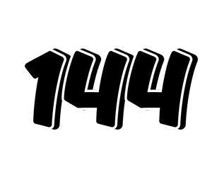 Poster - Stylized black number 144 on transparent background, with a bold, 3D appearance and shadow effects for added depth and dimension.