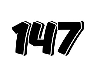 Poster - Stylized black number 147 on transparent background, with a bold, 3D appearance and shadow effects for added depth and dimension.