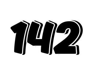 Poster - Stylized black number 142 on transparent background, with a bold, 3D appearance and shadow effects for added depth and dimension.