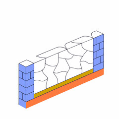 Poster - Vector ultra realistic texture of stone wall with blue and orange accents, showcasing intricate details and design, Copy space