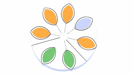 Poster - Vector circular arrangement of colorful leaves various shades, creating vibrant and harmonious design. leaves are positioned, Copy space