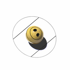 Poster - Vector yellow round wooden bead with hole in middle, casting shadow on white surface, creates playful and artistic vibe, Copy space