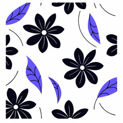 Poster - Vector Stylish floral pattern featuring black flowers and blue leaves on transparency background, perfect for modern design projects, Copy space