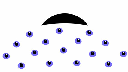 Poster - Vector whimsical featuring numerous purple eyes with black pupils, arranged playful manner beneath semi circular shape, Copy space