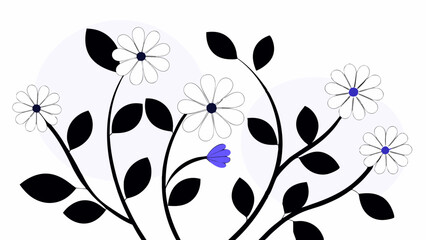 Poster - Vector Elegant floral design featuring black and white flowers with touch of blue, showcasing nature beauty and simplicity, Copy space