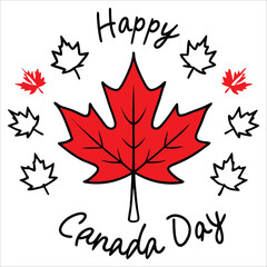 Poster - Happy Canada Day Typography Art - Maple Leaf Graphic for Canadian Holiday Greetings