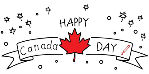 Poster - Happy Canada Day vector art with patriotic red and white maple leaves. Great for holiday-themed visuals, advertisements, and social media celebrations.
