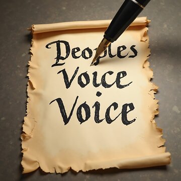 Writing Peoples Voice Message on Scroll with Fountain Pen Concept