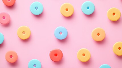 Poster - Colorful Circular Shapes on a Soft Pink Background for Design Use
