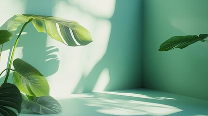 Poster - Lush Green Leaves Casting Shadows in Soft Natural Light Interior