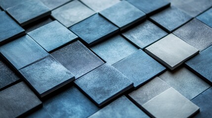 Poster - Abstract Texture of Blue Squares in a Geometric Arrangement