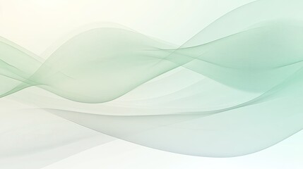 Poster - Soft Flowing Waves in Gentle Tones of Green and White Background