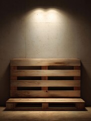 Leinwandbilder - Wooden Planks Arranged on a Pallet With Neutral Lighting Enhancing the Textures and Depth in a Minimalist Setting