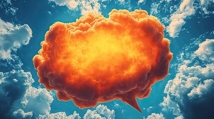 Poster - Dramatic Orange Cloud Against Bright Blue Sky with Fluffy White Clouds
