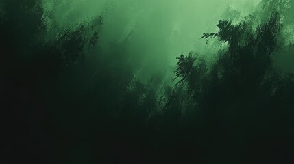 Poster - Mysterious Green Abstract Background with Dark Forest Elements