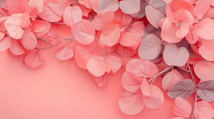 Poster - Soft Pink Leaves on Coral Background for Creative Projects and Designs