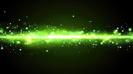 Poster - Bright Green Light Beam with Sparkles and Bokeh Effects in Dark Background