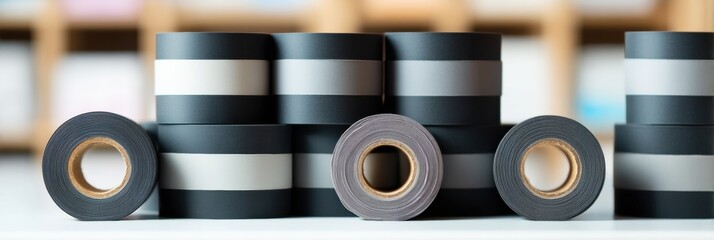 Poster - Window Sealing Tapes Stacked Vertically in a Clean Environment Ready for Home Improvement Projects