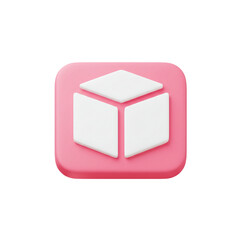 Poster - 3D Rendered Cube Icon with Rounded Edges on Pink Platform Illustrating Modern Design and Technology Concept as Graphic Element